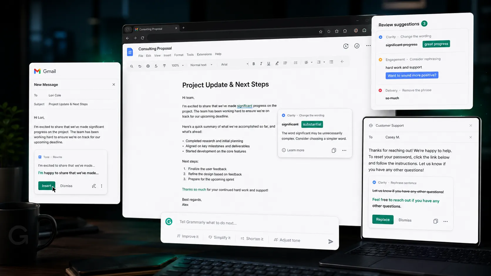 Grammarly everyday writing polish workflow across email, documents, and browser text boxes